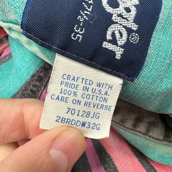 Vintage Wrangler Brushpopper 90s Western Shirt Pink Teal Stripe USA Rodeo Cowboy - Picture 5 of 12